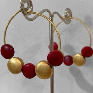 Gold and Red Loop Earrings